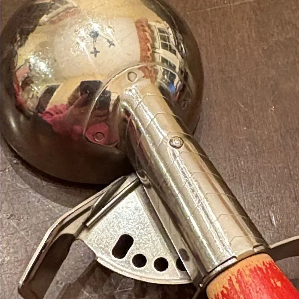 Vintage Ice Cream Scoop with Red Wood Handle